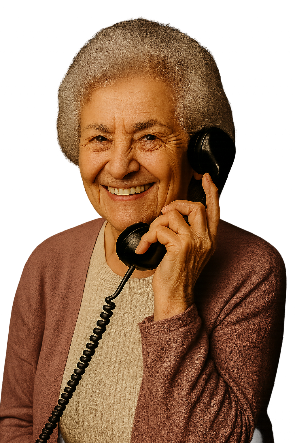 Smiling elderly woman on the phone